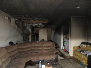 fire damage in living room