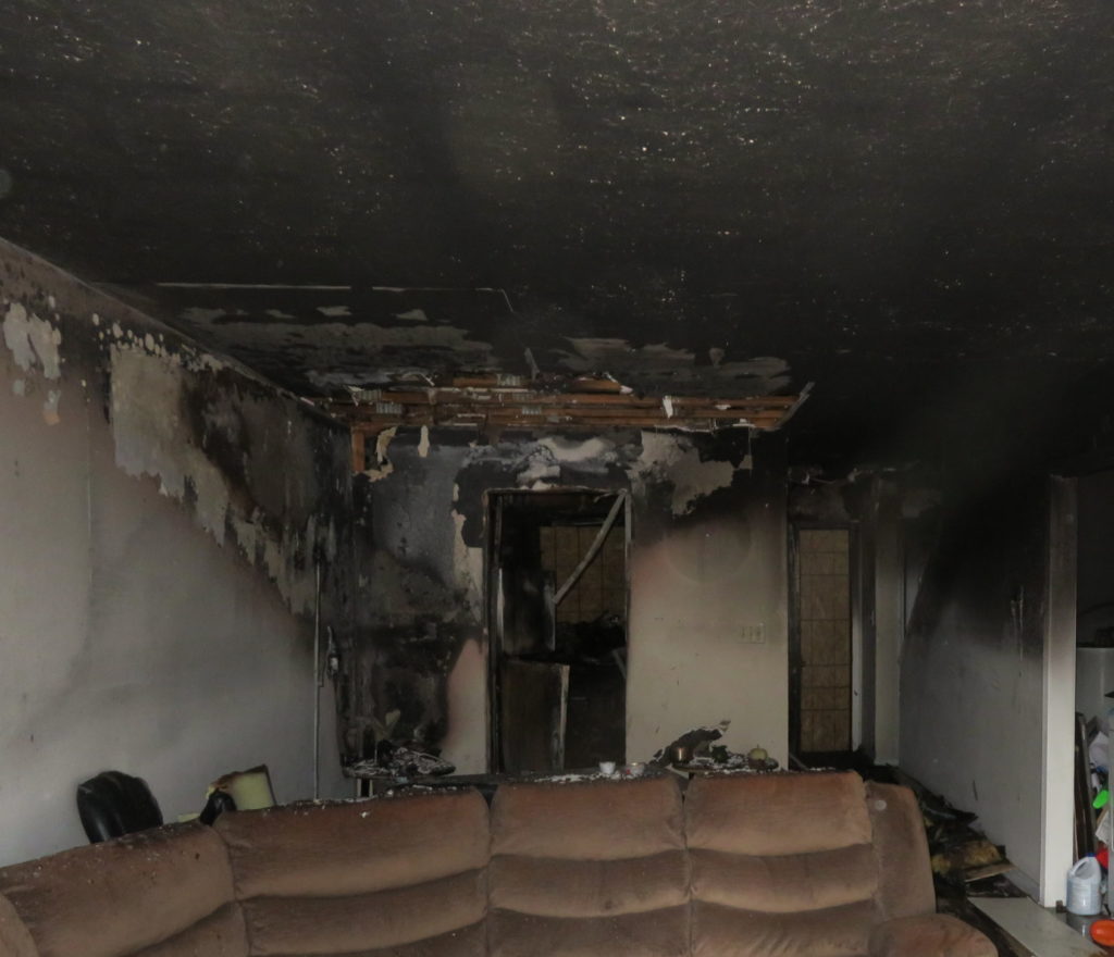 fire damage in living room